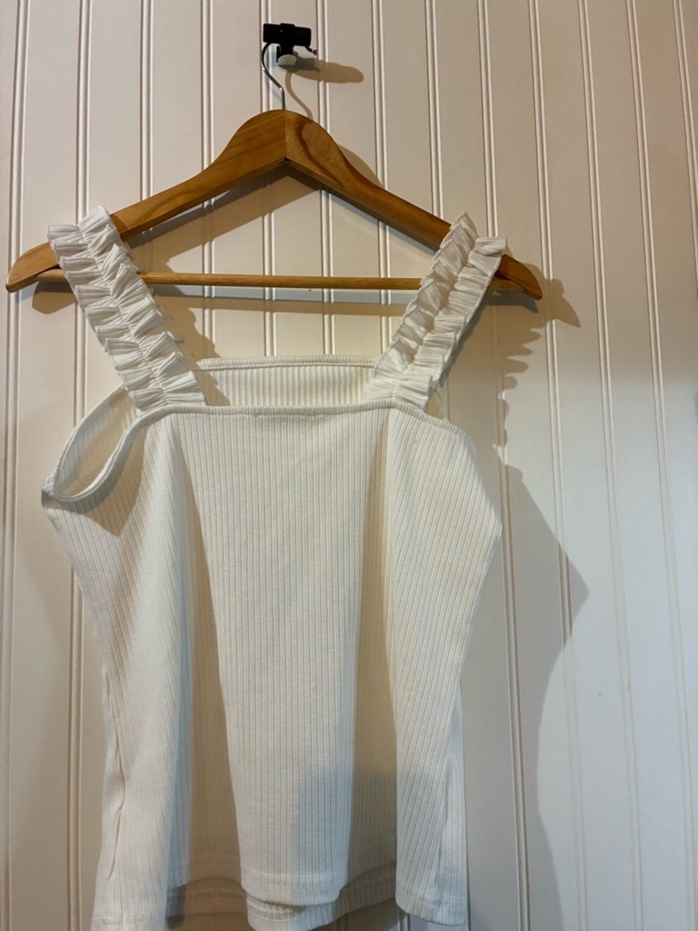 Listicle White Ribbed Tank with Ruffle Straps - Picture 2 of 4